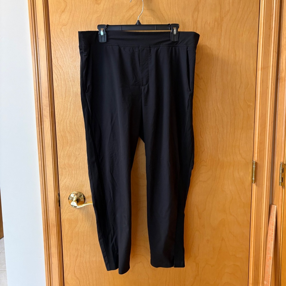 Athleta Brooklyn Ankle Pant Women 12 Black Ribbed Side Travel Commuter Pants